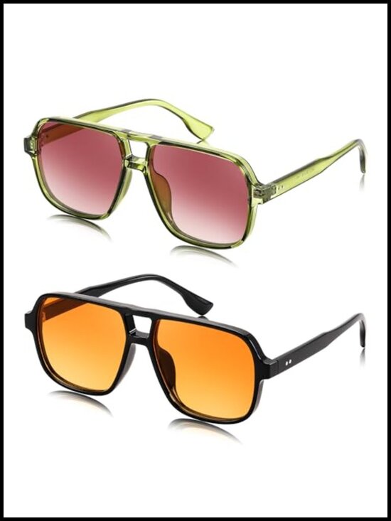 Retro Square Aviator Sunglasses Plastic Frame UV400 Protection main image 4